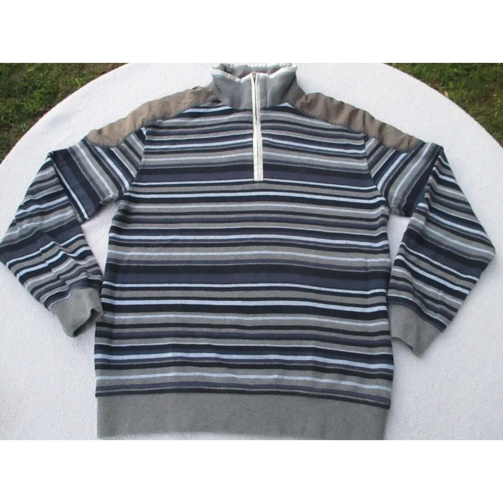 Douglas Defining Casual 1/2 Zip Sweater Mens M Blue/Grey Stripes Cotton Corduroy - Picture 3 of 12